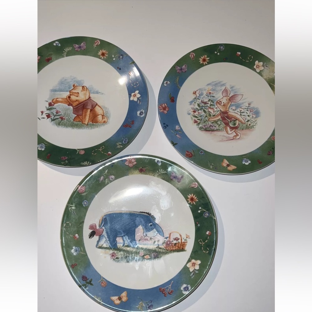 Disney Simply Pooh Salad Plate Set/3 Winnie Eeyore Piglet 7.75”